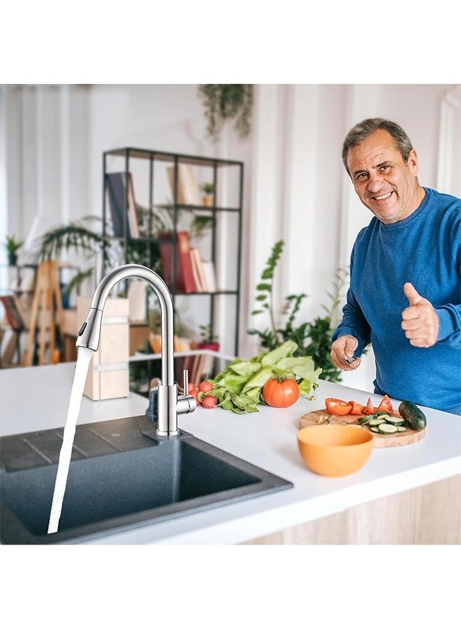 Yoawllty Kitchen Faucet, Water Tap with Hot and Cold 2 Modes, Pull-out 360-degree Rotating Spout Cleaning Faucet(Silver) - Image 2